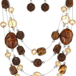 Layered Chunky Beaded Necklace for Women Colorful Multi-Layer Statement Necklace